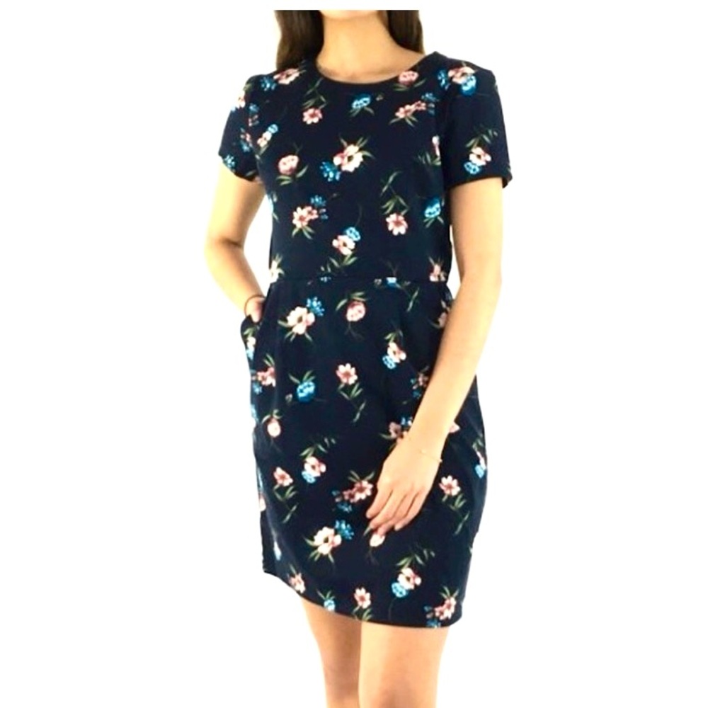 Ann Taylor LOFT womens size 16 navy blue floral pocket midi dress NWT